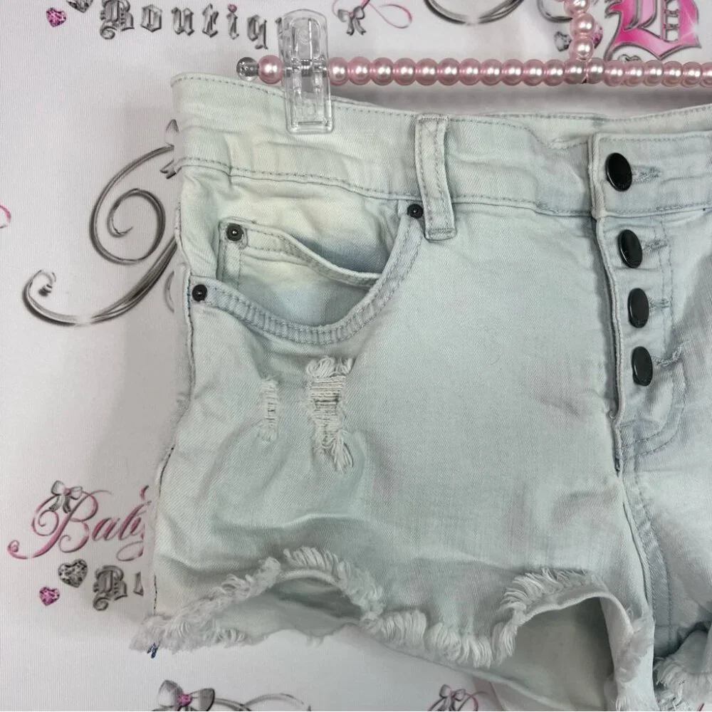 Billabong jeans shorts mini button up Distressed Denim Shorts holes